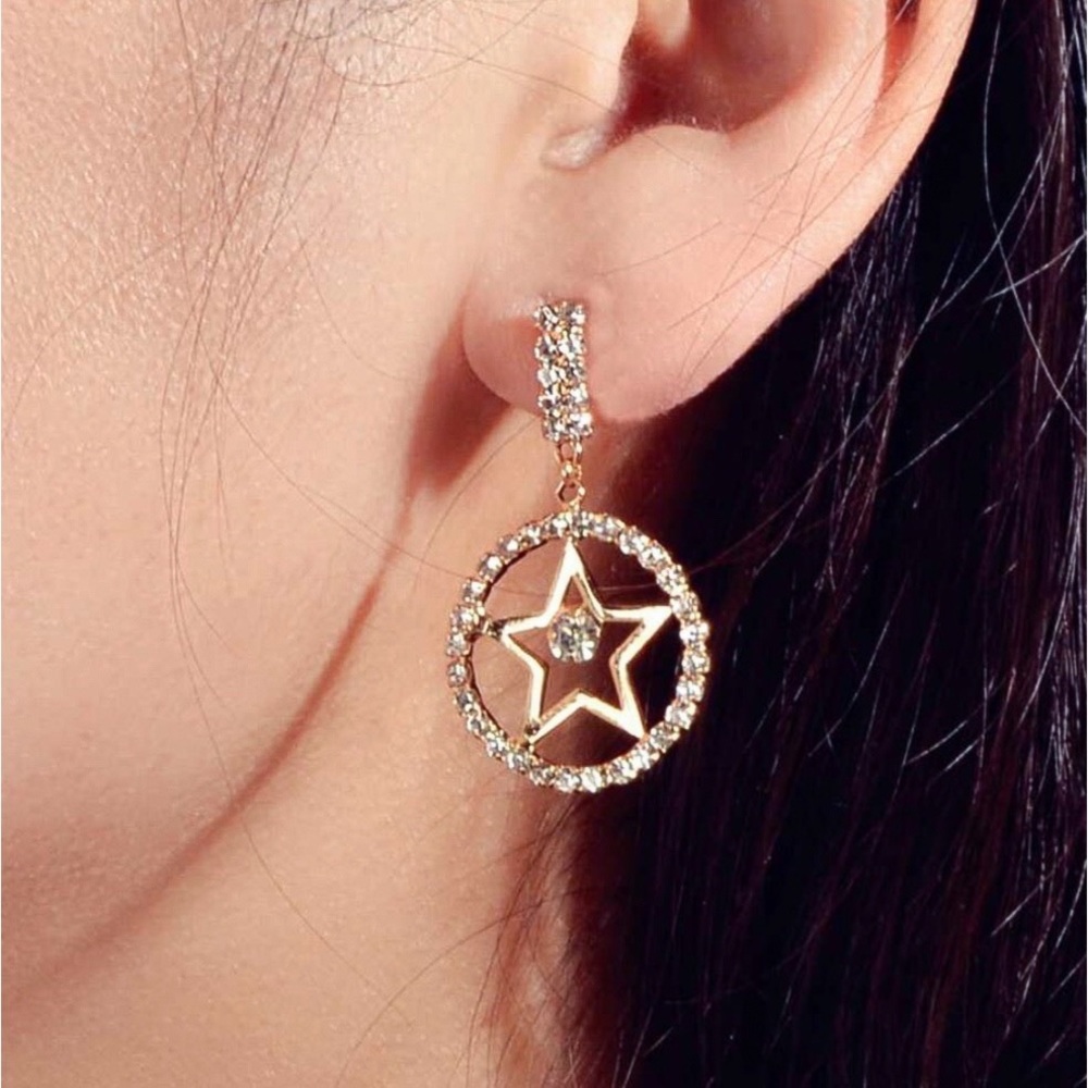 Any 2/$20! Gold/Crystal Circle/Star Stud Earrings - Picture 3 of 7